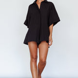 Daytona Beach Button-Up Romper Black