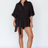 Daytona Beach Button-Up Romper Black