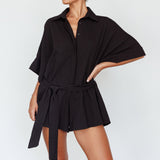 Daytona Beach Button-Up Romper Black
