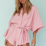 Daytona Beach Button-Up Romper Pink