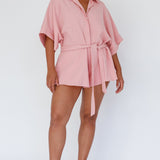 Daytona Beach Button-Up Romper Pink