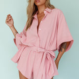 Daytona Beach Button-Up Romper Pink