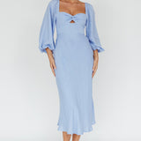 Betina Twist Bust Long Sleeve Midi Dress Blue