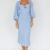 Betina Twist Bust Long Sleeve Midi Dress Blue