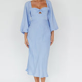 Betina Twist Bust Long Sleeve Midi Dress Blue