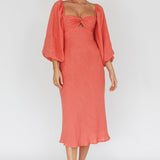 Betina Twist Bust Long Sleeve Midi Dress Lipstick