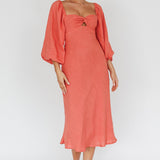 Betina Twist Bust Long Sleeve Midi Dress Lipstick