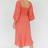 Betina Twist Bust Long Sleeve Midi Dress Lipstick