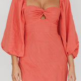 Betina Twist Bust Long Sleeve Midi Dress Lipstick