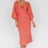 Betina Twist Bust Long Sleeve Midi Dress Lipstick