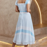 Betina Twist Bust Midi Dress Stripe Blue
