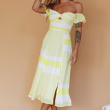 Betina Twist Bust Midi Dress Stripe Lemon