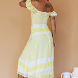 Betina Twist Bust Midi Dress Stripe Lemon