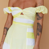 Betina Twist Bust Midi Dress Stripe Lemon