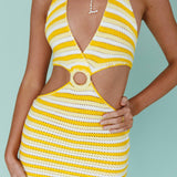Makaria Cut-Out Crochet Midi Dress Lemon