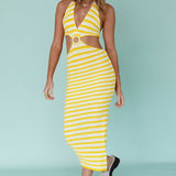 Makaria Cut-Out Crochet Midi Dress Lemon