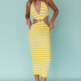Makaria Cut-Out Crochet Midi Dress Lemon
