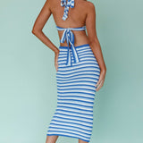 Makaria Cut-Out Crochet Midi Dress Blue