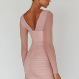Dream Catcher Long Sleeve Ruched Mini Dress Blush