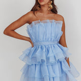 Bon Bon Tiered Chiffon Mini Dress Baby Blue