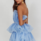 Bon Bon Tiered Chiffon Mini Dress Baby Blue