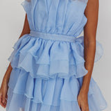Bon Bon Tiered Chiffon Mini Dress Baby Blue