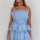 Bon Bon Tiered Chiffon Mini Dress Baby Blue