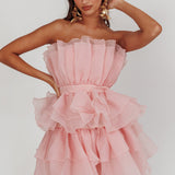 Bon Bon Tiered Chiffon Mini Dress Blush
