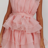 Bon Bon Tiered Chiffon Mini Dress Blush