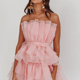 Bon Bon Tiered Chiffon Mini Dress Blush