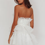 Bon Bon Tiered Organza Mini Dress White