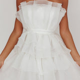 Bon Bon Tiered Organza Mini Dress White