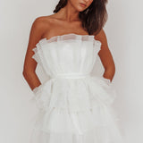 Bon Bon Tiered Organza Mini Dress White