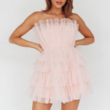 Bon Bon Tiered Mesh Mini Dress Blush