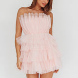 Bon Bon Tiered Mesh Mini Dress Blush