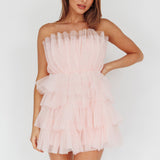 Bon Bon Tiered Mesh Mini Dress Blush