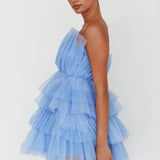Bon Bon Tiered Mesh Mini Dress Steel Blue