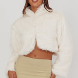 London Day Collared Faux Fur Jacket Cream