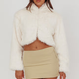 London Day Collared Faux Fur Jacket Cream
