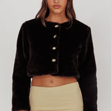 London Day Faux Fur Crop Jacket Black