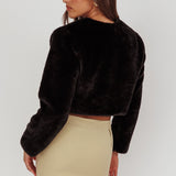 London Day Faux Fur Crop Jacket Black