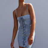 Don't Try Me Lace Up Mini Dress Denim