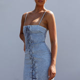 Don't Try Me Lace Up Mini Dress Denim
