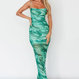 Love In Miami Lace-Up Back Maxi Dress Marble Green