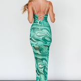 Love In Miami Lace-Up Back Maxi Dress Marble Green