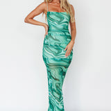 Love In Miami Lace-Up Back Maxi Dress Marble Green