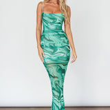 Love In Miami Lace-Up Back Maxi Dress Marble Green