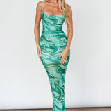 Love In Miami Lace-Up Back Maxi Dress Marble Green