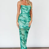 Love In Miami Lace-Up Back Maxi Dress Marble Green