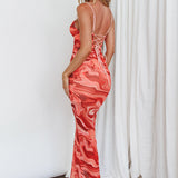 Love In Miami Lace-Up Back Maxi Dress Marble Red